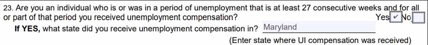 An example showing how an unemployed person answered Question 23 on Form 9061.