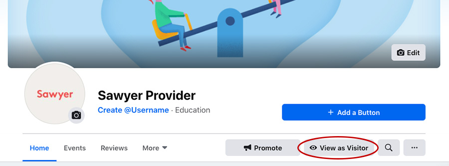 Facebook page buttons to check for "Visitor View"