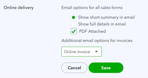 Screen where you can set up how you want email invoices to be delivered to your customers.