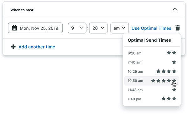 Sprout Social scheduling screenshot with optimal times