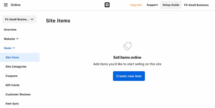 Navigate to "Items" and then "Site Items" to find a blue button for creating new items.