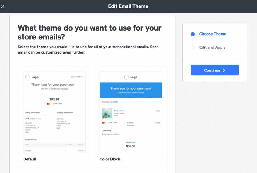 Settings to select a theme that will be applied to all of your transactional emails to customers.
