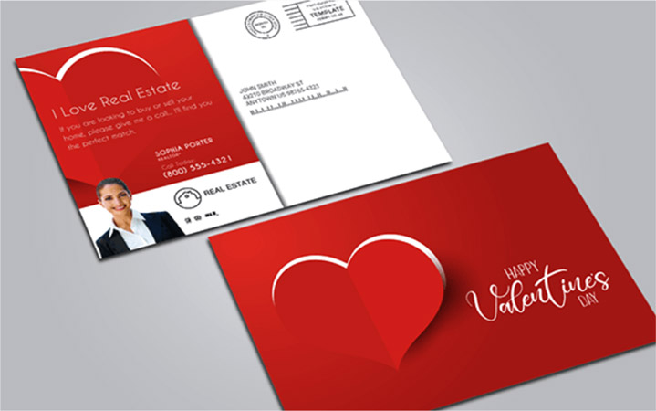 Valentine's Day real estate postcard example