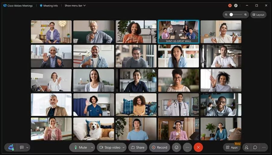 Webex's video conferencing 5x5 grid view.