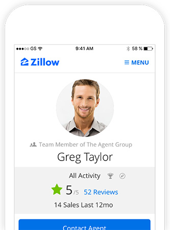 Example of Zillow agent profile with reviews
