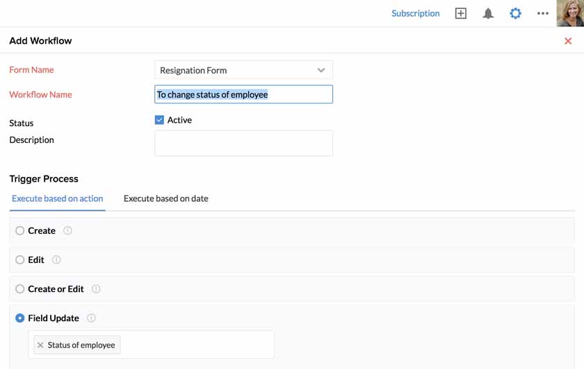 Creating an automation for data field updates in Zoho