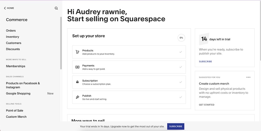 Inside Squarespace's Commerce tab