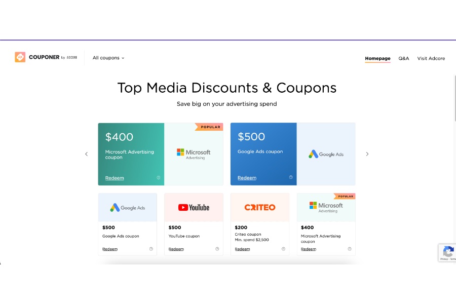 The Couponer homepage showing various discounts and coupons.