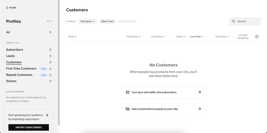 Adding customers into Squarespace's CRM tool