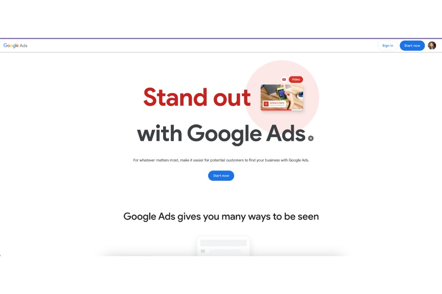 The Google Ads homepage.