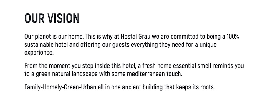 Hostal Grau's vision statement taken from their website