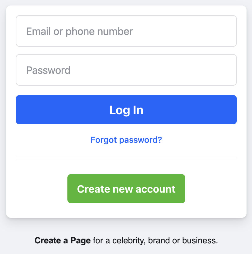 Screenshot of Facebook sign-up page.