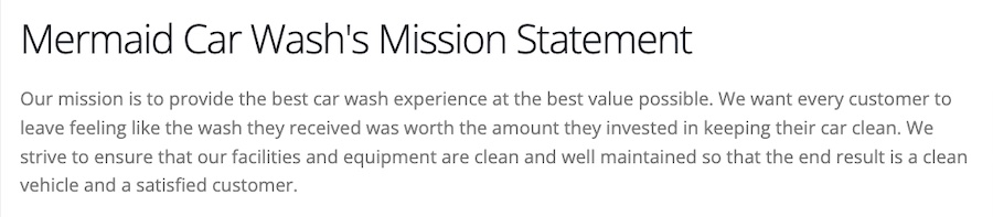 Mermaid Car Wash's mission statement taken from their website.