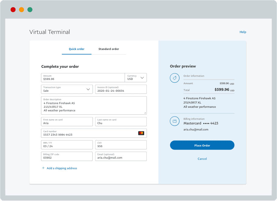 PayPal also has a virtual terminal for accepting payments made over the phone or online.