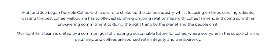 Rumble Coffee mission statement taken from their website.