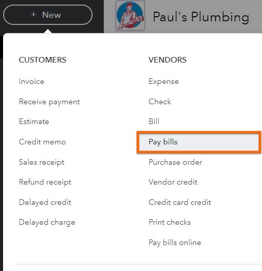 Section in QuickBooks Online where you can navigate to the Pay bills feature.