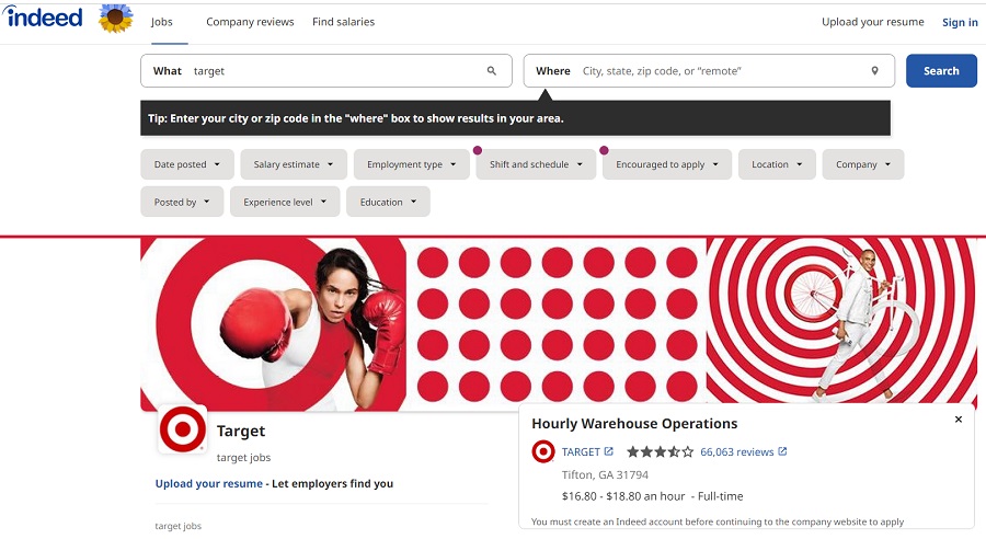 Target is highly recognizable on job boards like Indeed.