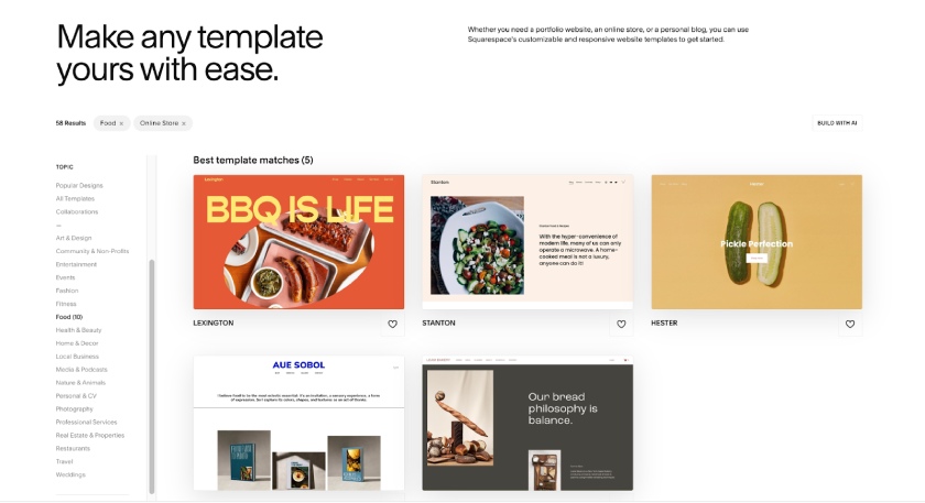 The templates portion of Squarespace's setup page for the drag-and-drop editor.