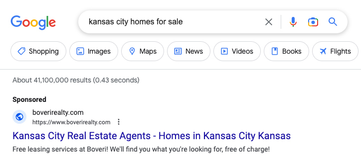 Example of real estate Google ads.