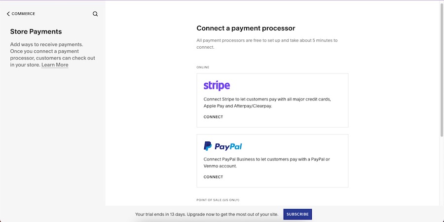 Adding payment options to a Squarespace store