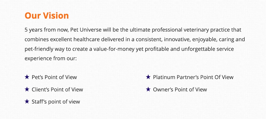 Pet Universe's vision statement taken from their website
