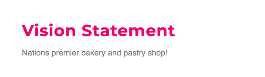 Simma's Bakery's vision statement taken from their website