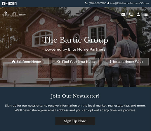 The Bartic Group home page with buttons "sell your home," "find your next home," and "instant home value"