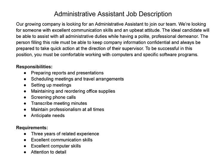 Administrative assistant job description template.