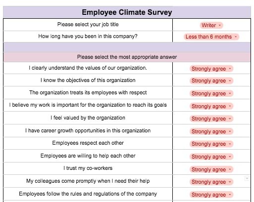 Employee climate survey template.
