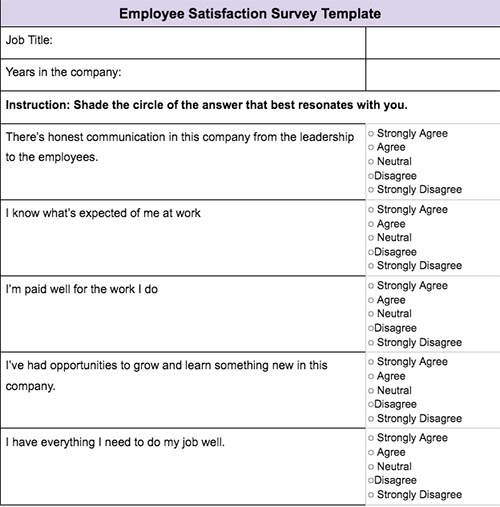 Downloadable Questionnaire Free Employee Satisfaction Survey Template