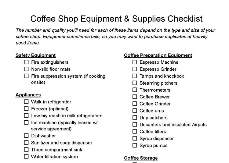 Equipment and supplies checklist.