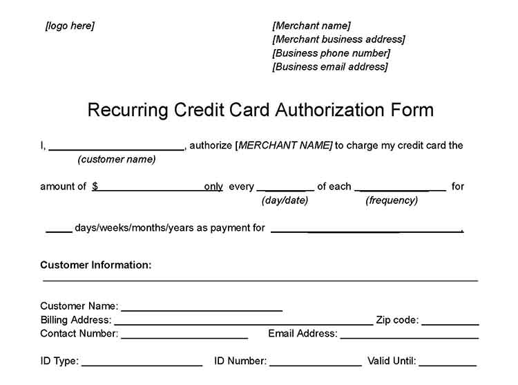 Recurring payment card authorization form.