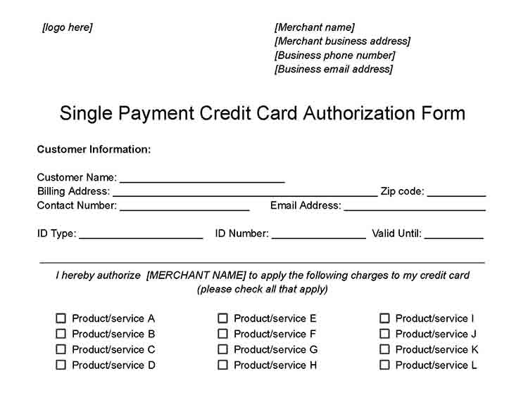 Single payment card authorization.