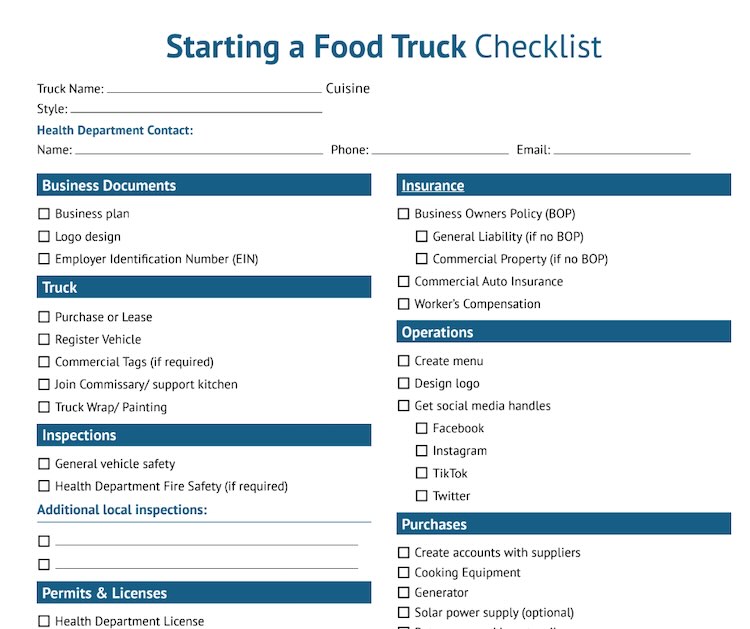 Starting a food truck checklist.