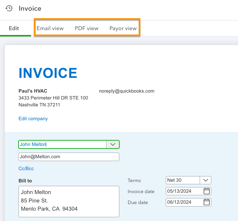 New QuickBooks Online invoicing form showing how to see invoices in different views