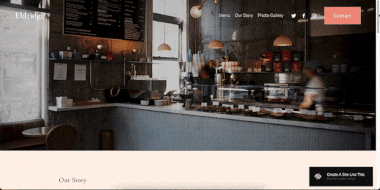 An example of the Eldridge template for a cafe website