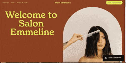 An example of the Emmeline template used for a salon business