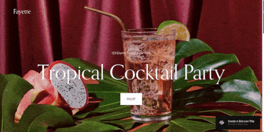 An example of the Fayette template for a sample cocktail event