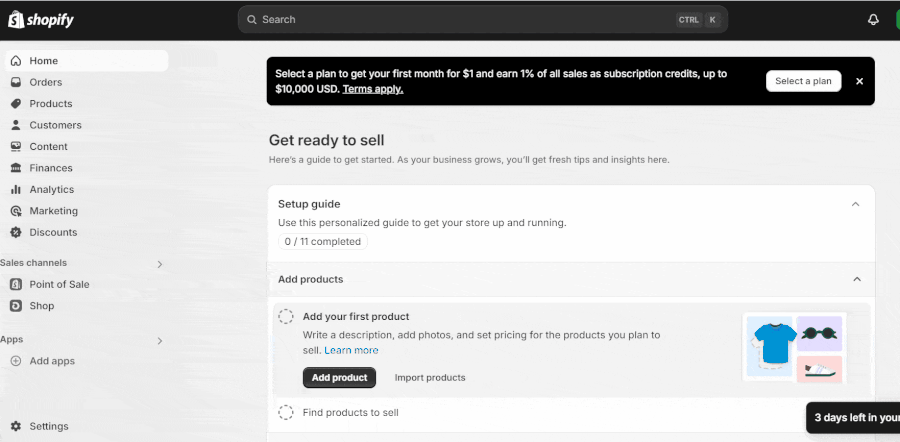 A GIF showing how to add product using Shopify.