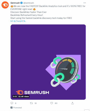 An example of a video ad on Twitter for Semrush