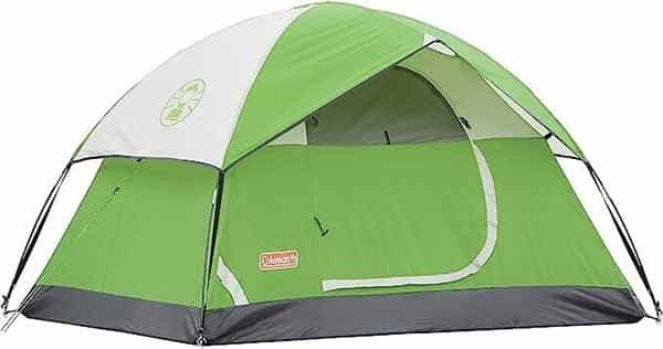 Green camping tent on white background. 