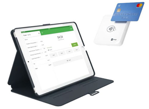 Loyverse register with tablet and card reader.