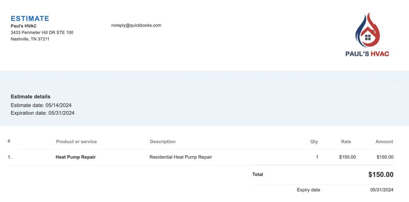 Sample PDF view of an estimate created in QuickBooks Online.
