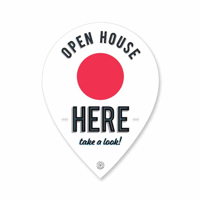 GPS pin drop open house sign.