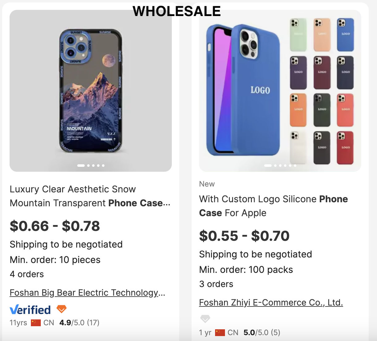 Apple iPhone cases wholesale Alibaba pricing.