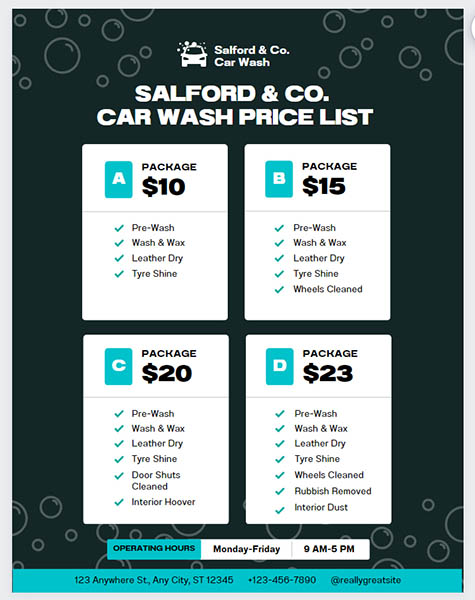 An example of a flyer for a car wash business via Canva