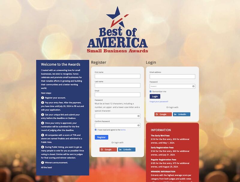  The Best of America Small Business Awards online entry form.