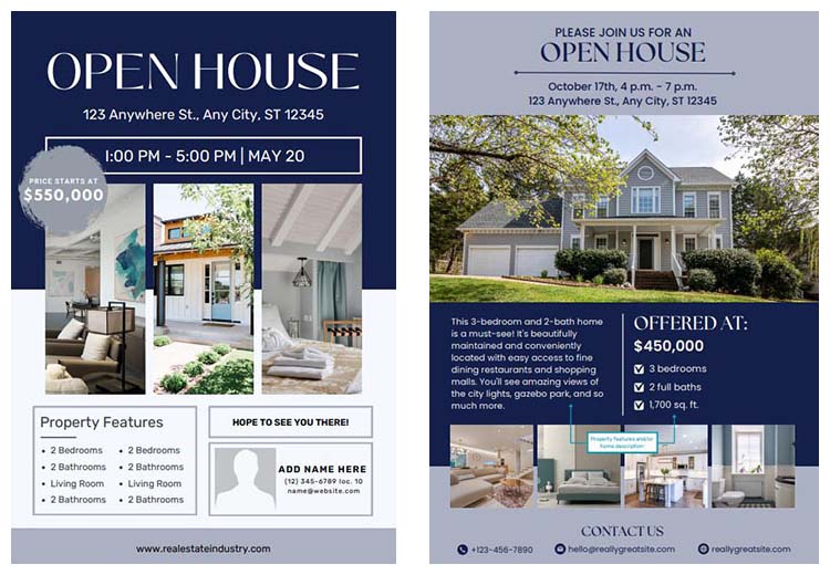 Blue Modern Open House Real Estate Flyer