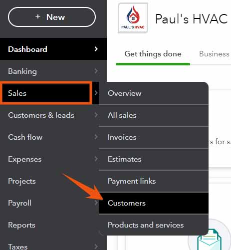 Steps showing how to navigate to the Customer Center in QuickBooks Online.