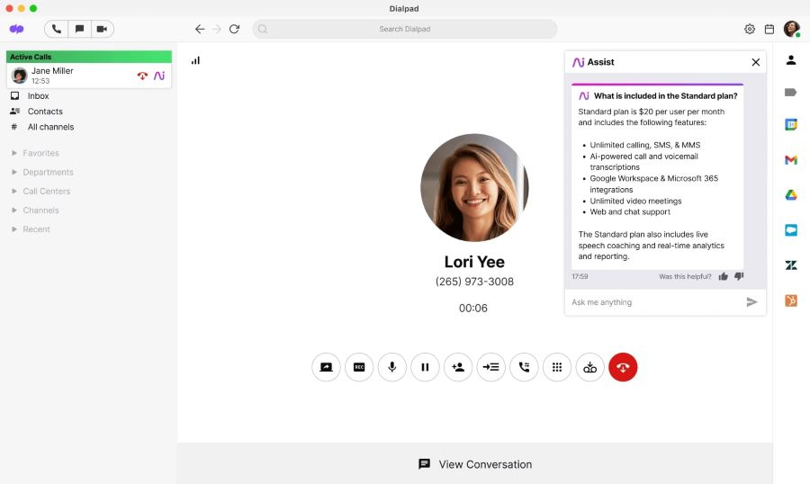 Interface showing Ai-assist responses for sales representatives.
